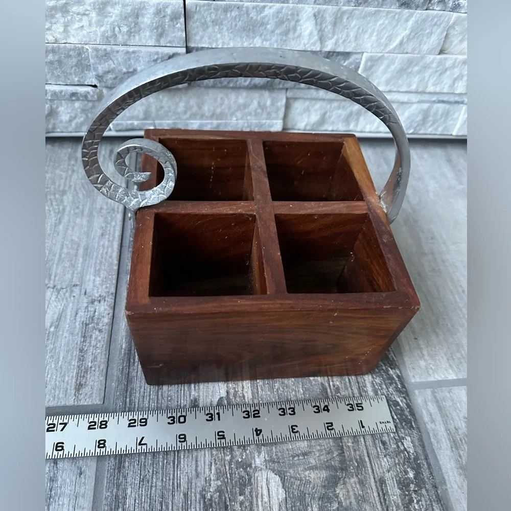 Wood with Metal Handle Cutlery Caddy for Silverware/Flatware or Art Organizer